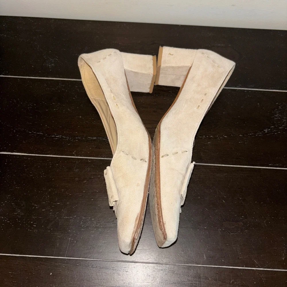 Camper Twins | Italy | Beige Suede Leather | Block Heel | Square‎ Toe | Pump - Picture 5 of 11